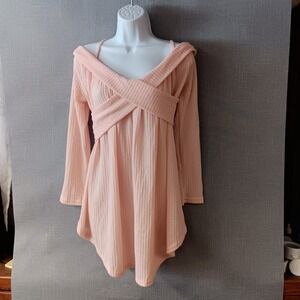 J CH Pink Waffle Knit Tunic Top Cold Shoulder Criss Cross Front Size XXL Soft